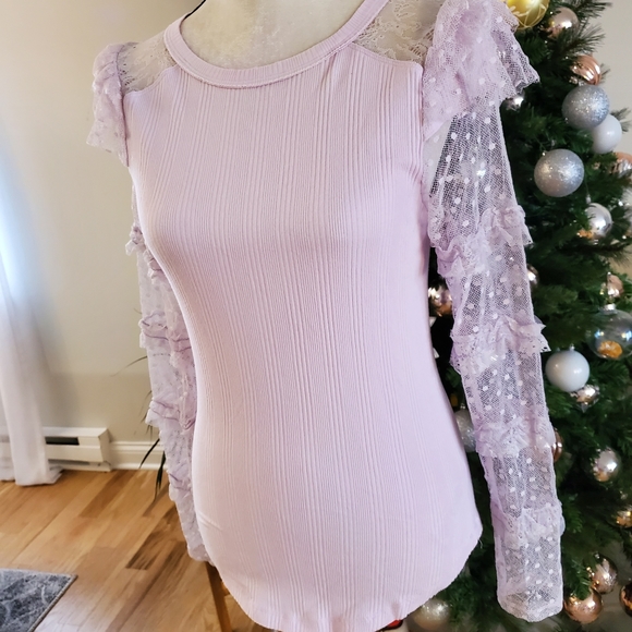 Free people purple pastel polka dot lace sleeve - Picture 5 of 8